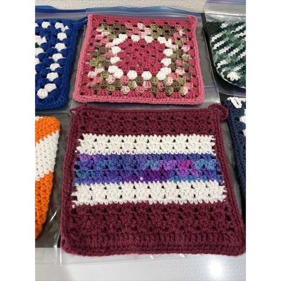 Crochet Double Thick Handmade Square Pot Holders Trivet Lot of 6 Knitted - Picture 12 of 15